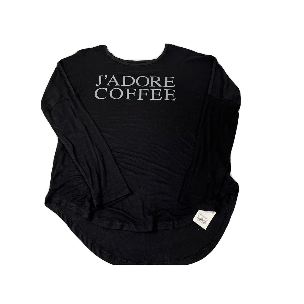 Zoe & Liv Womens J’adore Coffee Black Long Sleeve Top Round Neck Size Medium